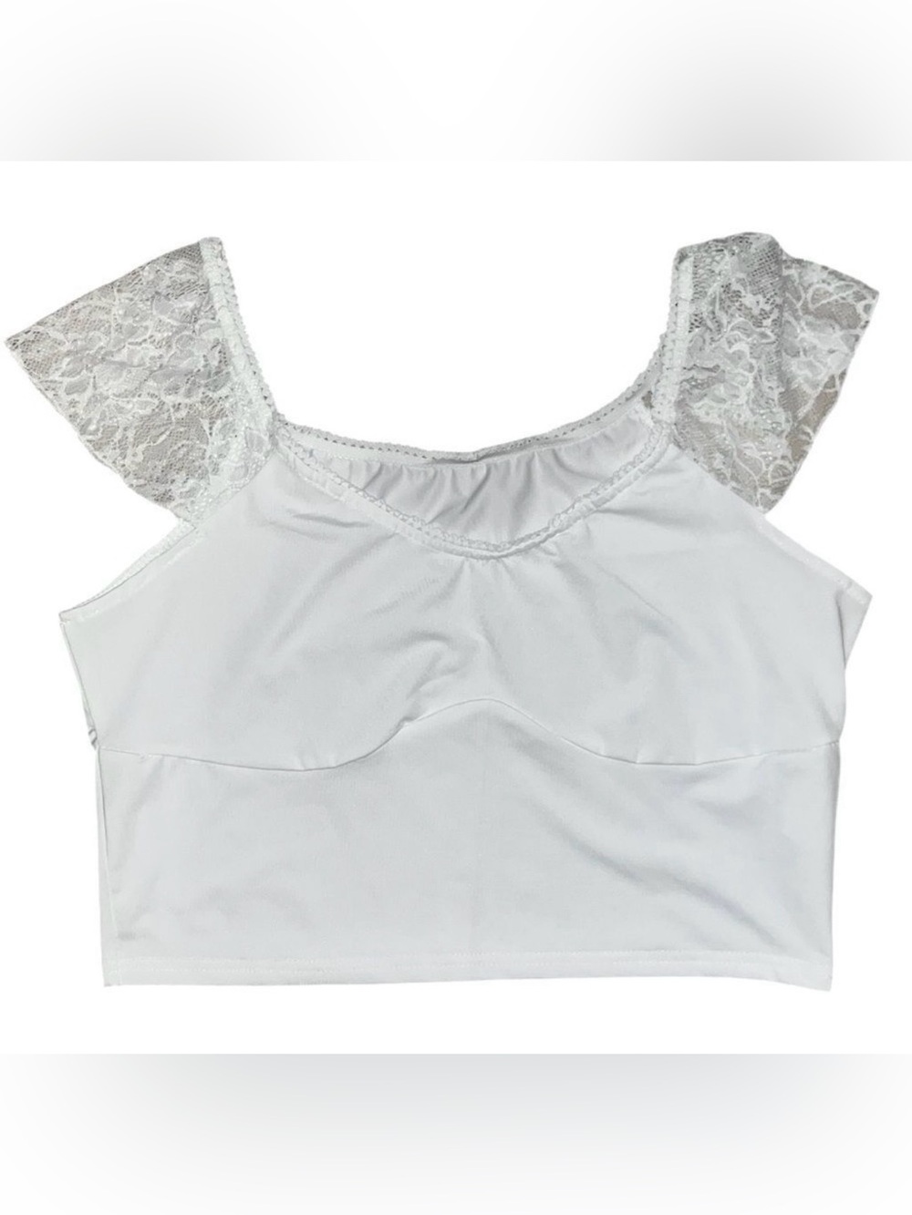 Women’s White Lace Short Sleeve Crop Top